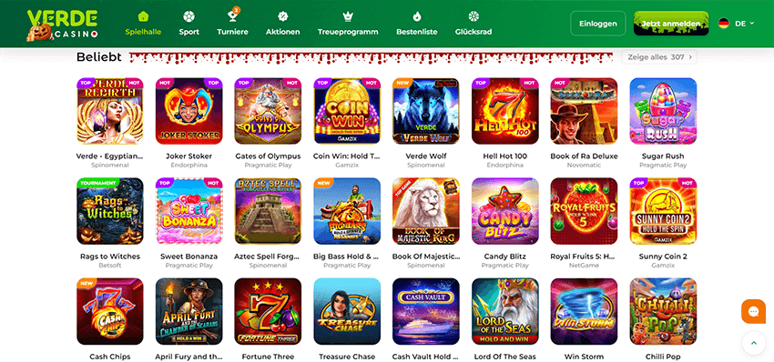 Verde Casino Homepage